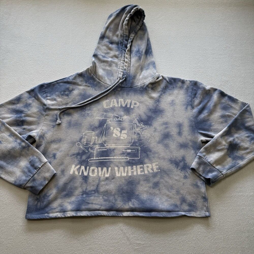 Stranger Things Camp Know Where Tie Dye Crop Hoodie Womens XL Blue